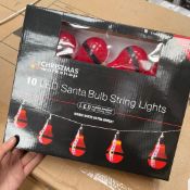 12 x Sets of 10 LED Santa Bulb String Lights New & Boxed