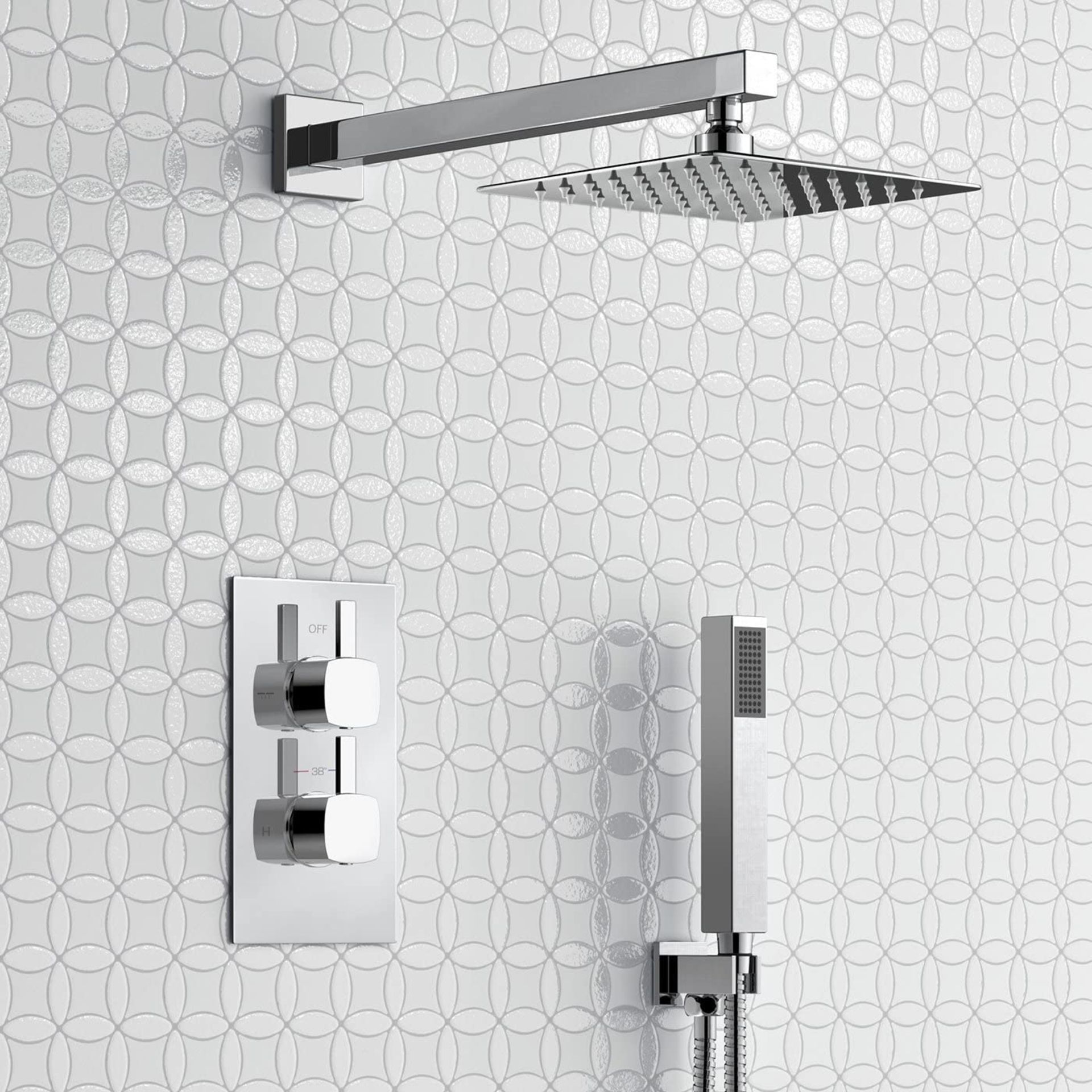 New & Boxed Thermostatic Concealed Mixer Shower Set 8 Inch Head Handset + Chrome 2 Way Valve Kit. - Image 2 of 2