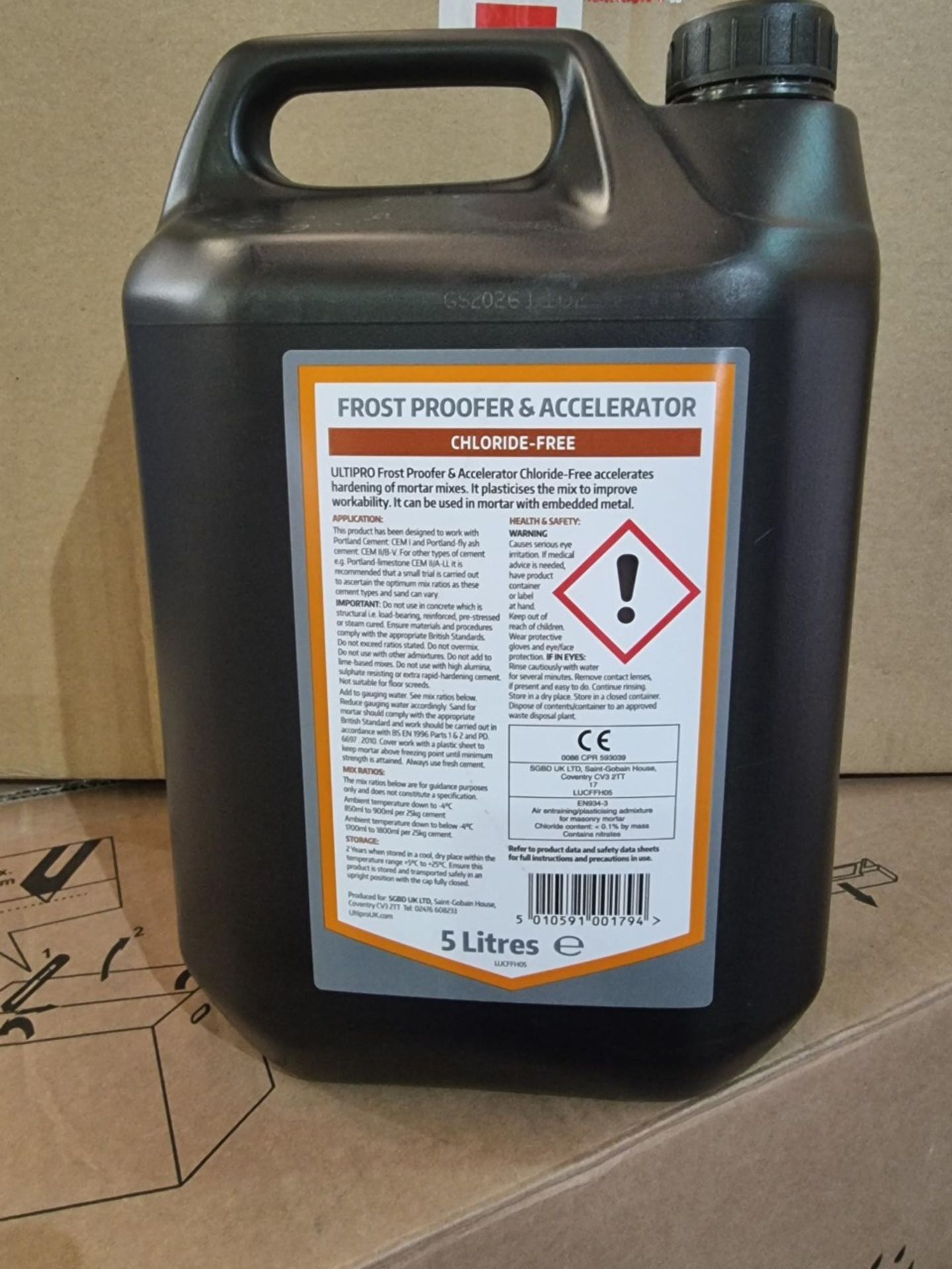PALLET OF 150 NEW 5L ULTIPRO FROST PROOFER & ACCELERATOR. COLD WEATHER PROTECTION FOR MORTAR MIXES - - Image 3 of 3