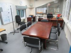 Content of the office to include office desk, 2 x mobile chairs, meeting desk with 6 chairs.