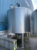 10,000 Ltr 316 SS tank by Empire. Jacketed and used on fruit Juices. Cone bottom with 60 mm outfeed.