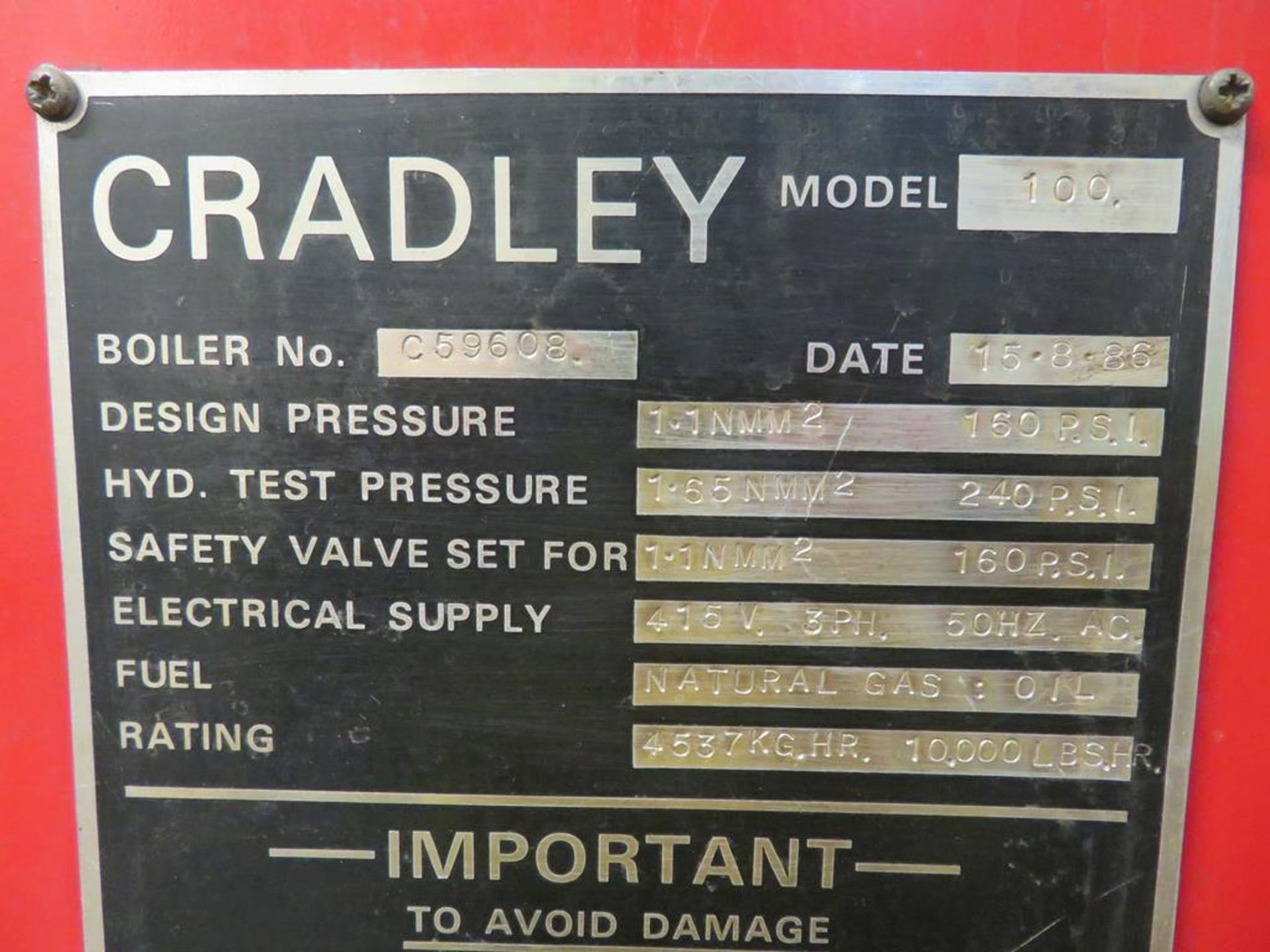 Boiler 10,000LB PH Cradley Steampacket 150PSi 1986 - Image 3 of 15