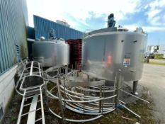 2 x Tetra Pak Prominex 10,000 Ltr SS 316 Tanks for Fruit Juice production. Daimeter 3200 x 3900 high