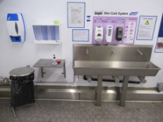 Lot to contain Syspal 3-Station Foot Operated Sink, GOJO Skin Care Station, s/s bin, s/s shelf, etc