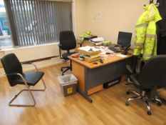 Various Office Furniture to the office to include office desk, 2 x mobile office chairs, 3 x filing