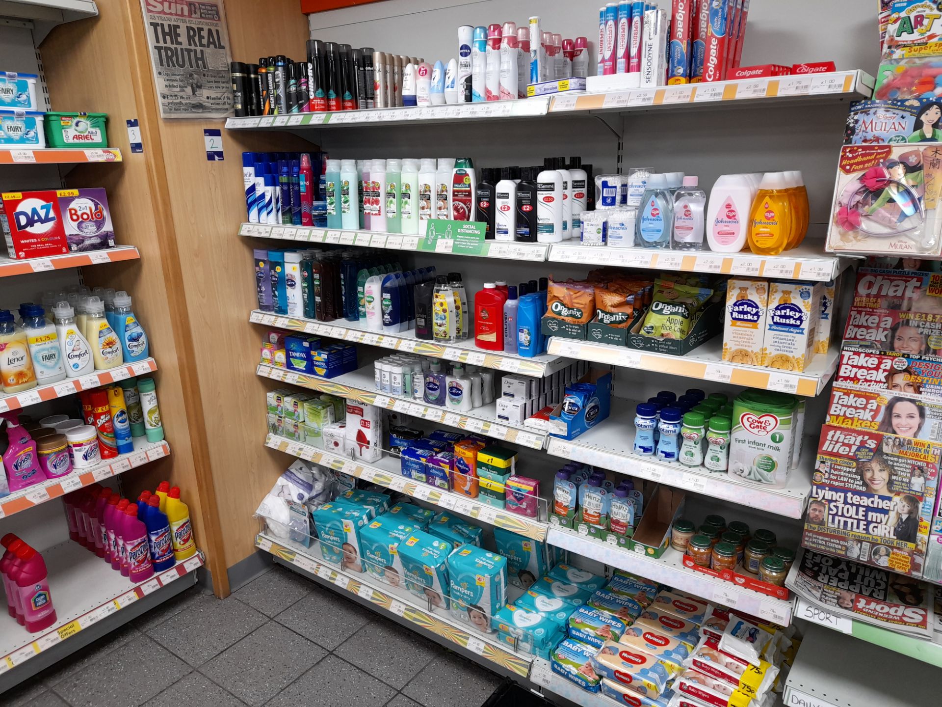 Assortment of healthcare and baby stock to 2 x bays of shop racking, to include deodorants, hair