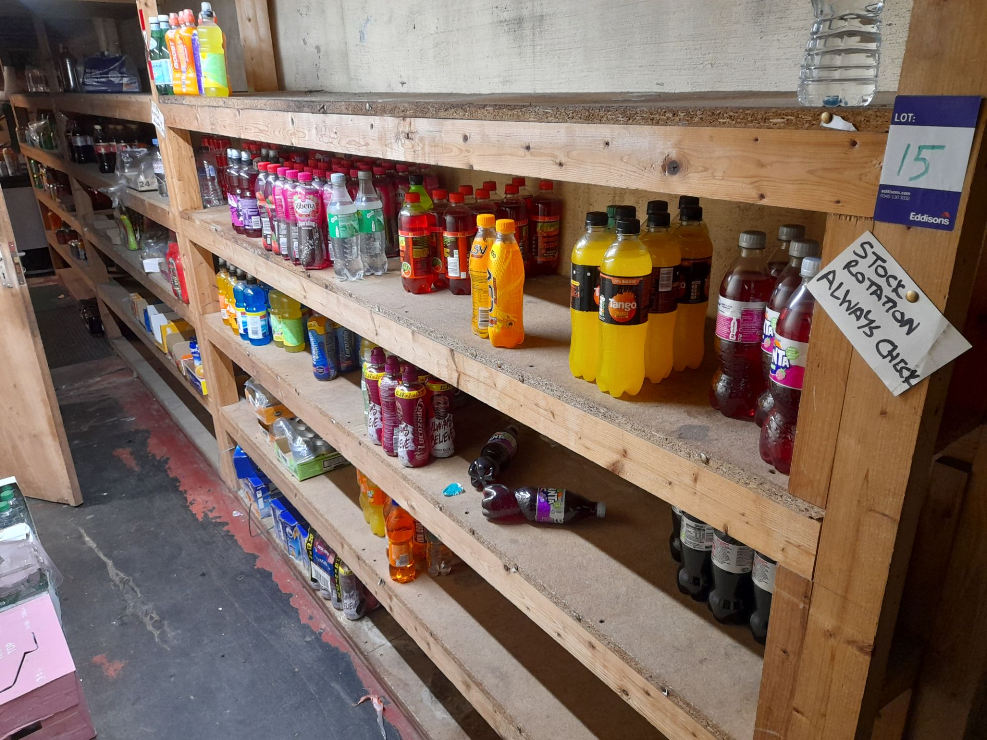 Large quantity of assorted stock to rear stores, to include various soft drinks, tinned food *