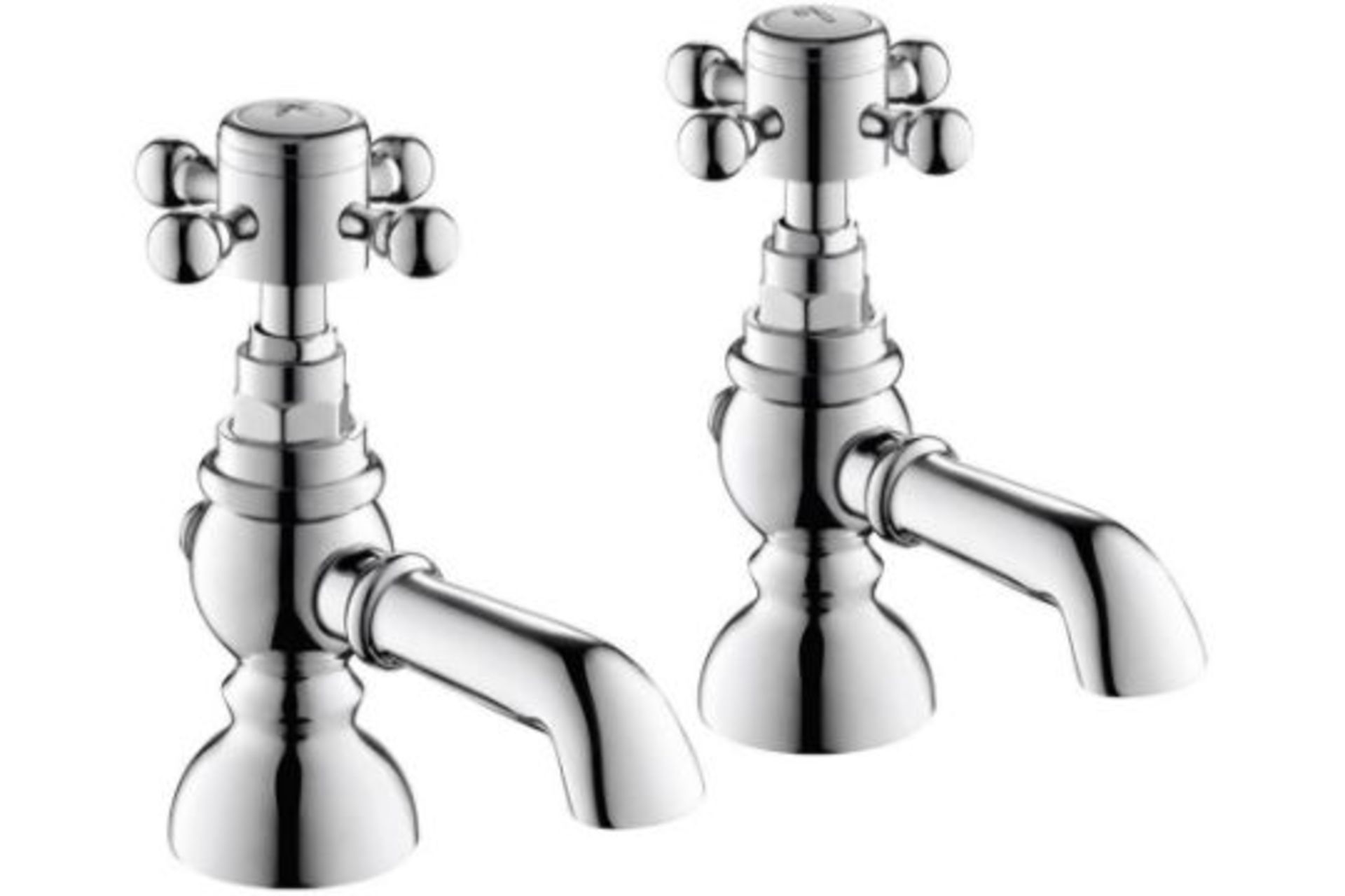New & Boxed Traditional Pair Of Hot And Cold Basin Sink Taps Chrome Vintage Faucets. Tb31.Ideal - Image 2 of 2