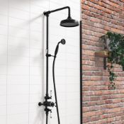 New & Boxed Black Traditional Thermostatic Exposed Mixer Shower Set. Sp6815B. 8" Head + Handset.