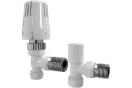 New & Boxed White Thermostatic Angled Radiator Valves Trv T15mm Central Heating Taps. Ra32A Solid