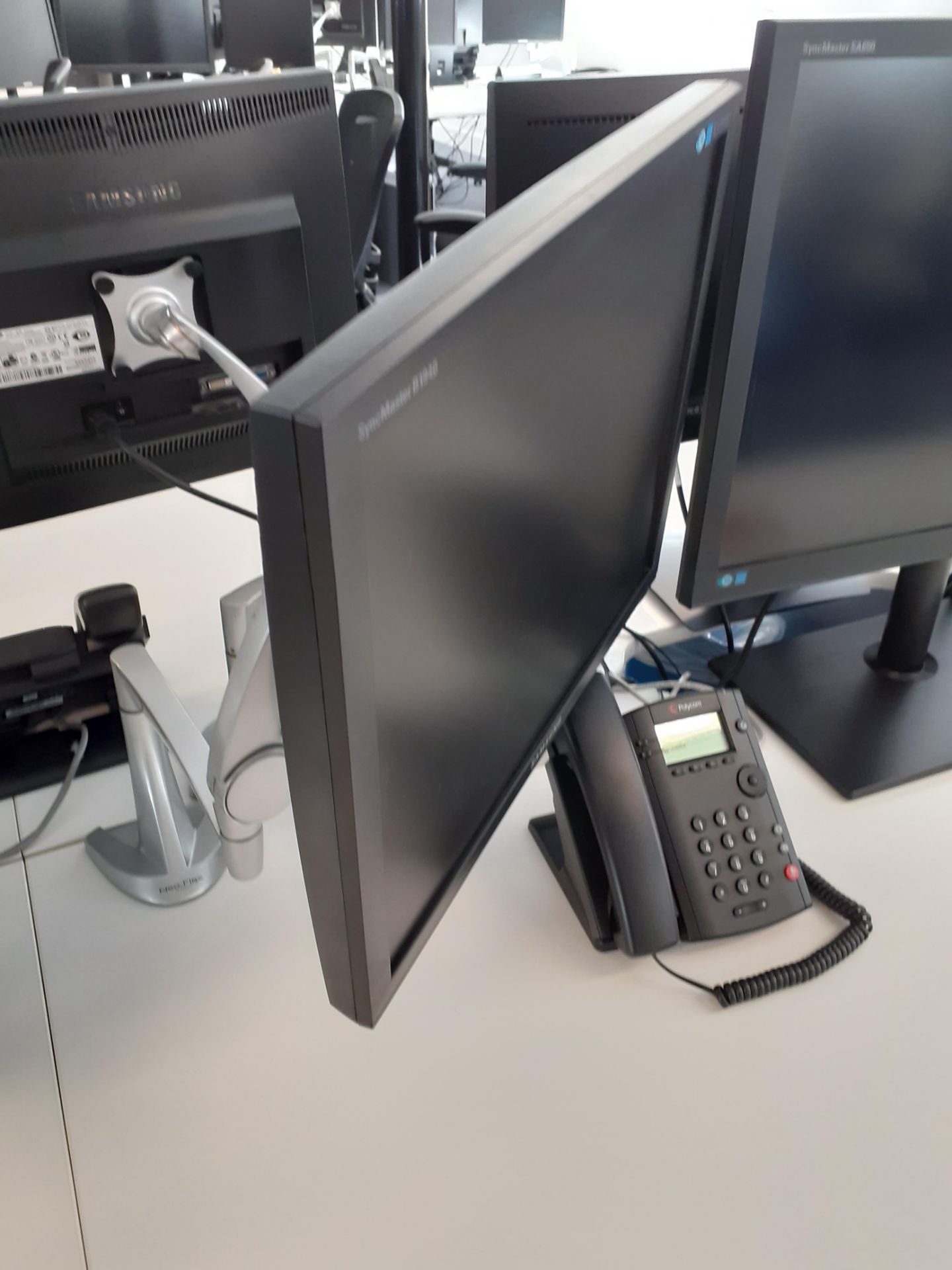 2 Ergotron Neo-Flex Desk Mount Monitor Brackets with 2 x Samsung Syncmaster B1940 Computer Monitors