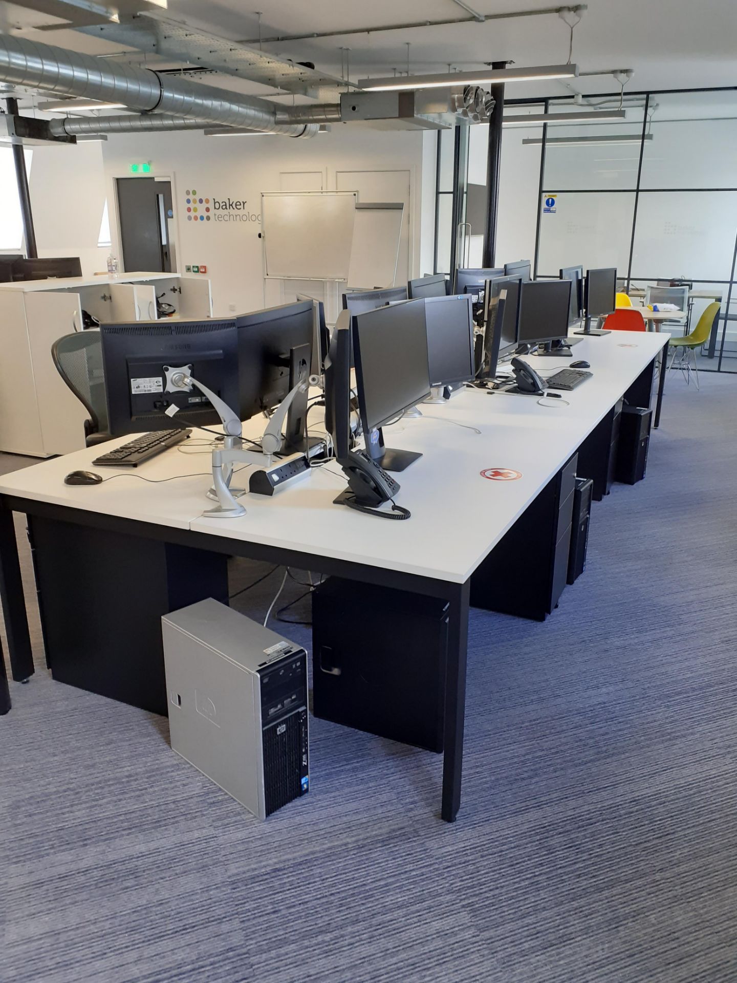 Bank of Six White Melamine Modular Desks (require dismantling)