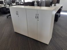 Two White Melamine Double Door Cupboards (Excludes Contents)