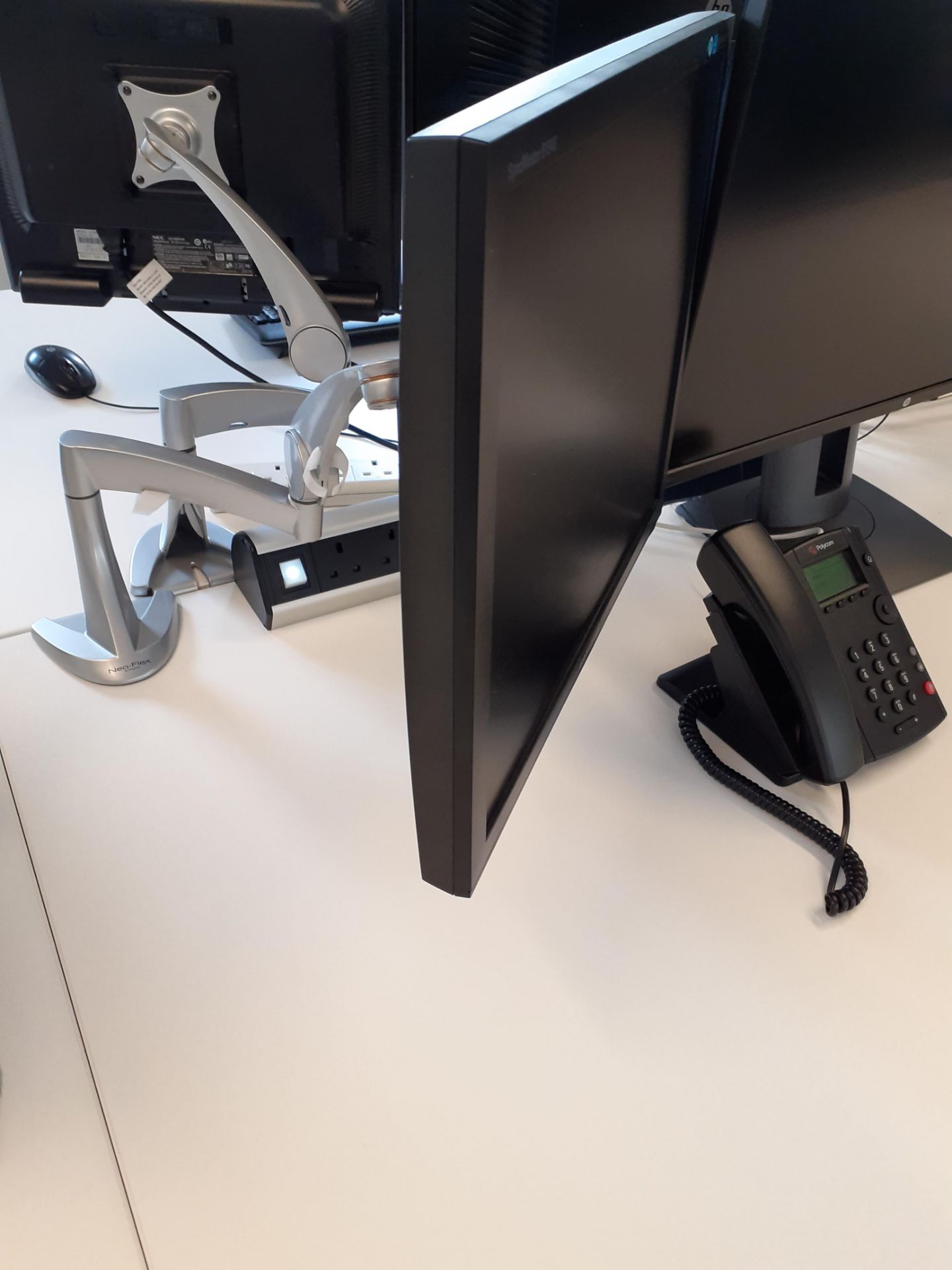 2 Ergotron Neo-Flex Desk Mount Monitor Brackets with 2 x Samsung Syncmaster B1940 Computer Monitors