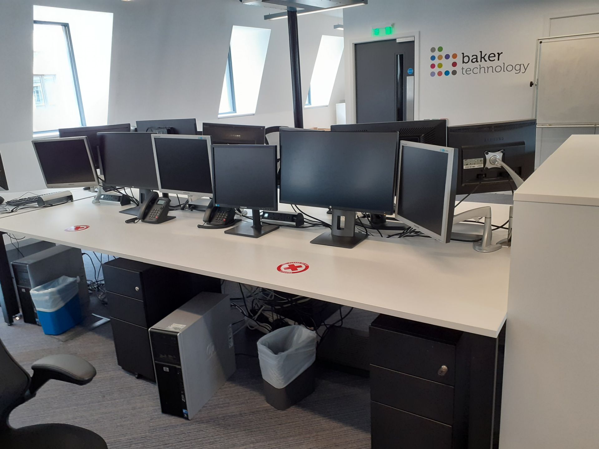 Bank of Four White Melamine Modular Desks (require dismantling)