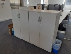 Two White Melamine Double Door Cupboards (Excludes Contents)