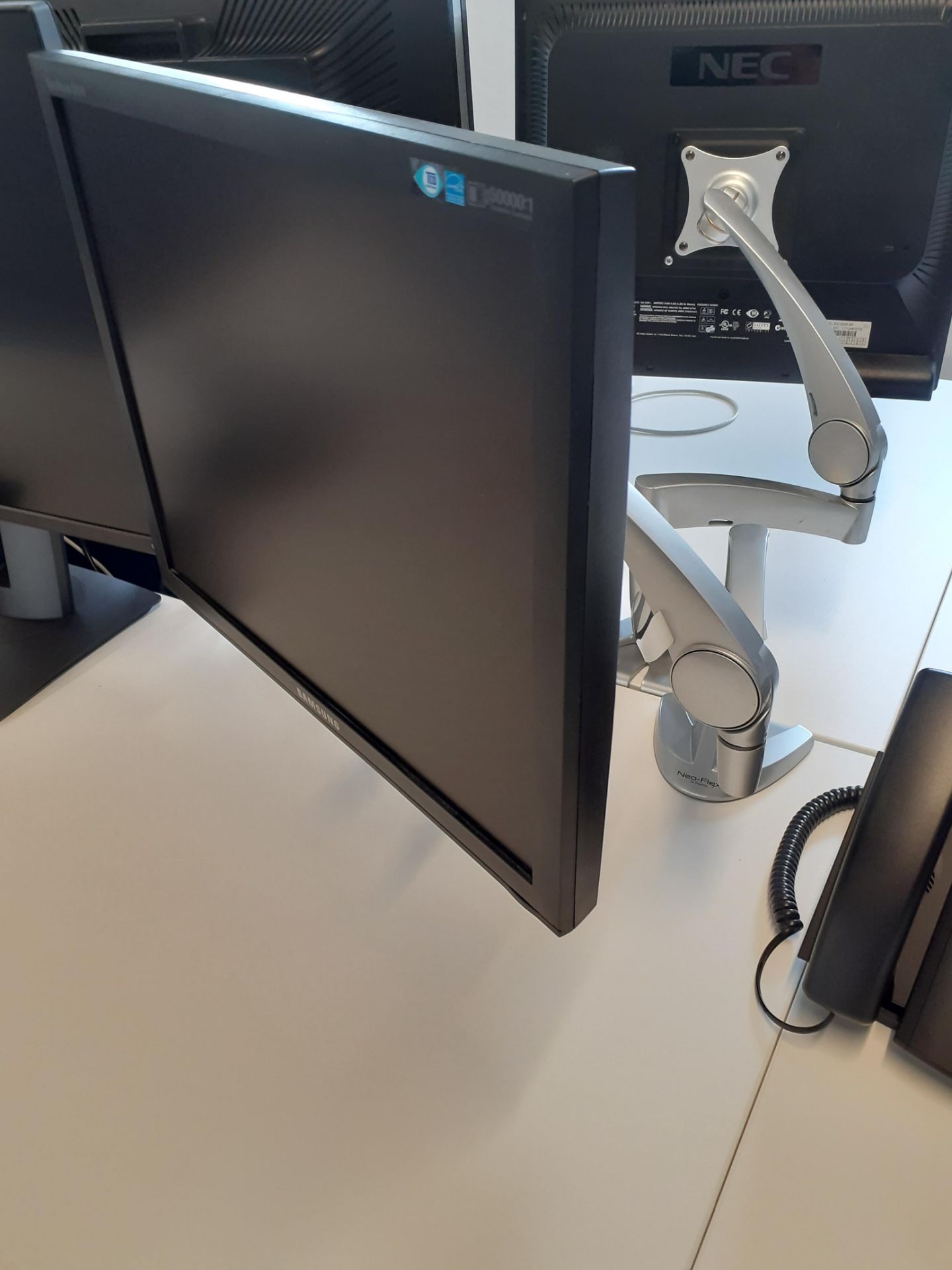 2 Ergotron Neo-Flex Desk Mount Monitor Brackets with 2 x Samsung Syncmaster B1940 Computer Monitors - Image 2 of 2