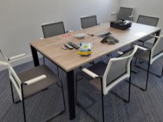 8 Profim Steel Framed Elbow Chairs with Oak Effect Topped Meetings Table