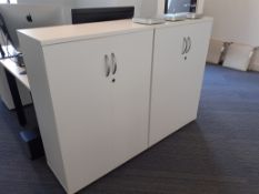 Two White Melamine Double Door Cupboards (Excludes Contents)