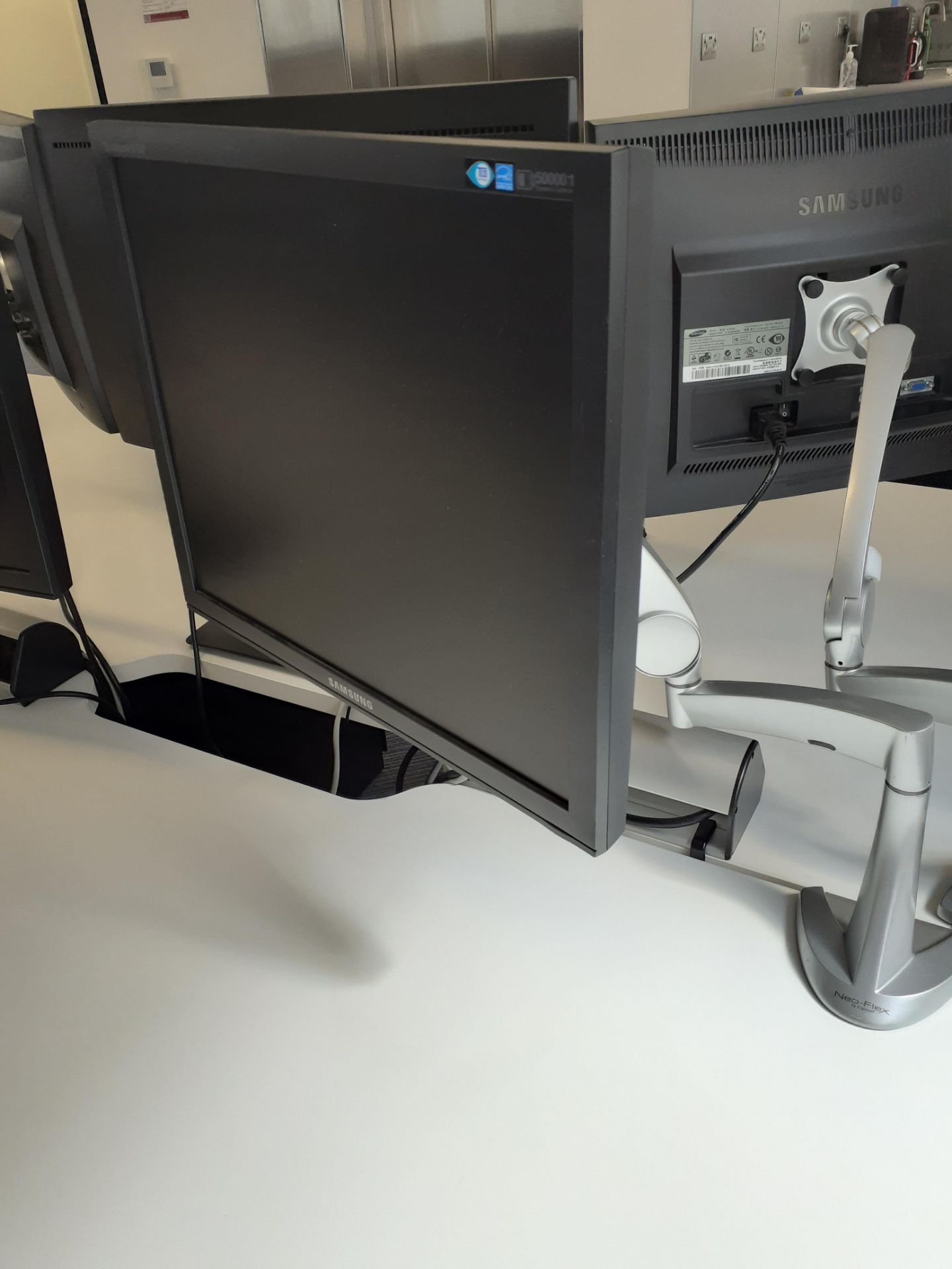 2 Erotron Neo-Flex Desk Mount Monitor Brackets with 2 x Samsung Syncmaster B1940 Computer Monitors - Image 2 of 2