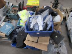 Pallet of PPE including Hi-Vis vests, trousers, helmets etc.