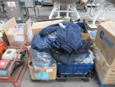 Pallet of assorted PPE, including jackets, overalls, gloves etc.