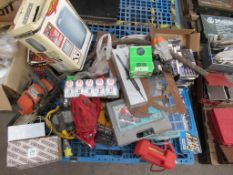 Pallet of miscellaneous items including Cara -Ski's, Dirt Demi vacuum, portable PA system, Stihl too