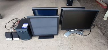 4 various monitors with an Altec Lansing speaker system