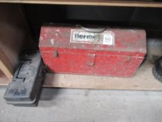 Metal tool box and contents along with plastic toolbox and content