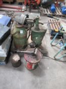 5 x Vintage oil cans, including oil pump