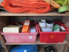 Contents of two plastic crates to include screws, nails and sand papers etc.