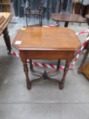 French cherry wood occasional table with drawer and marquetry pattern to top