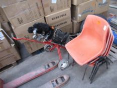 4 Various Plastic Stackable Chairs with approx. 18 Various Branded Golf Clubs