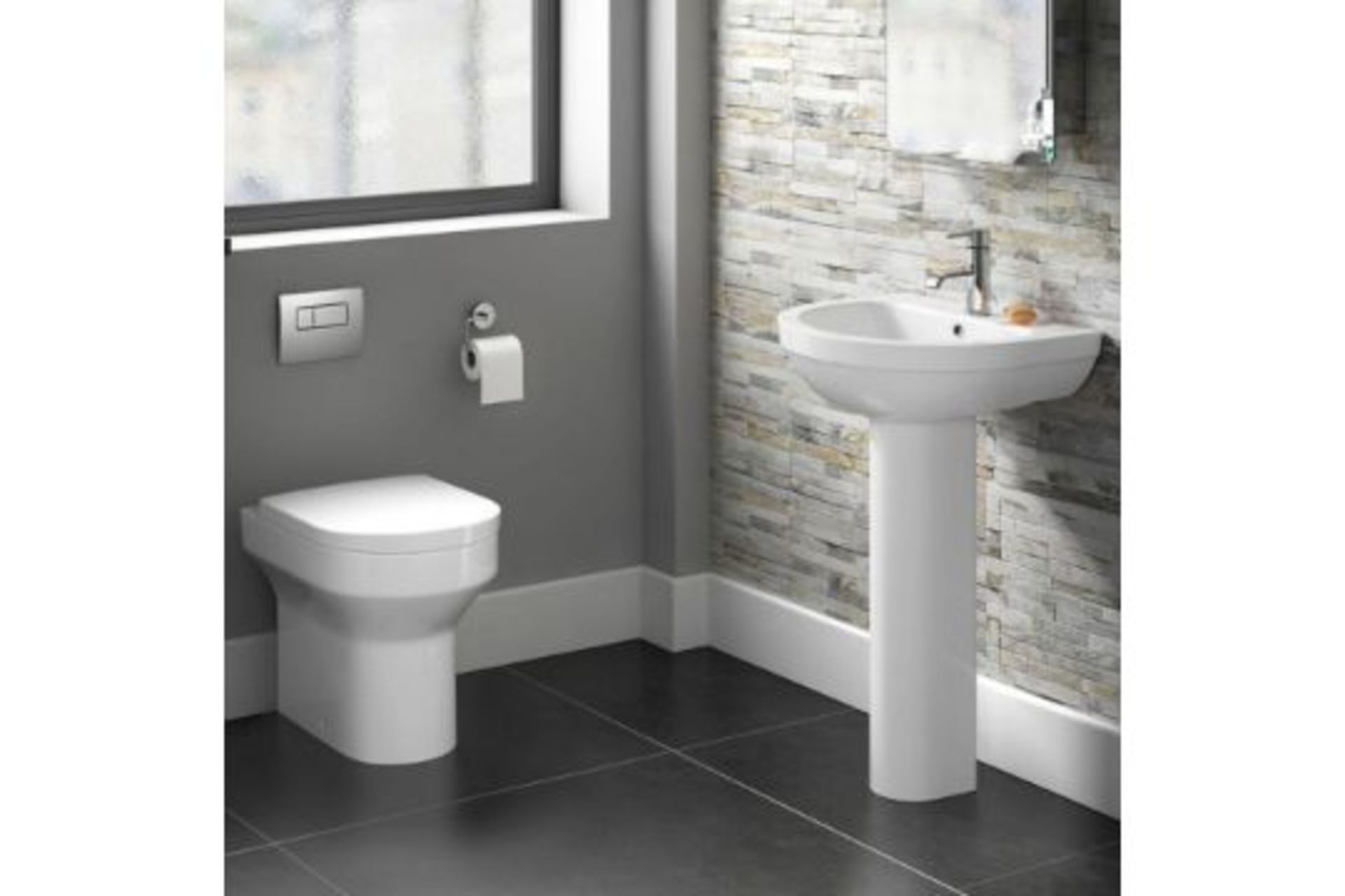 New & Boxed Cesar Back To Wall Toilet Inc Soft Close Seat. 621Bwp Made From White Vitreous China And