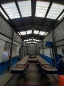 Steel Frame Building 15m x 4.3m approx. Galvanised with full roof some side sheets