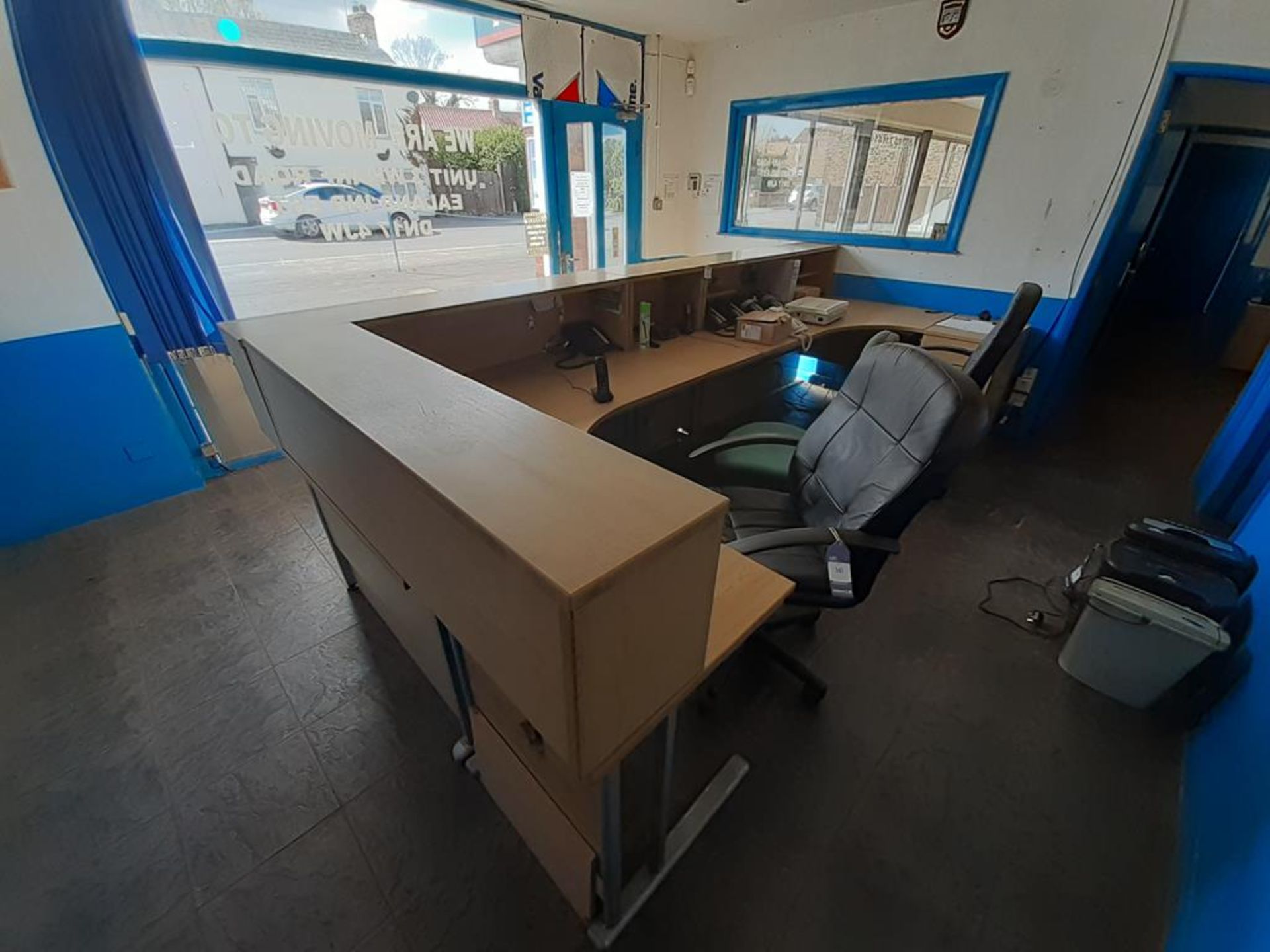 2x L Shaped Reception Desks with 3 x Mobile Office Chairs and Qty of Shelving - Image 3 of 6