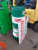2x Castrol Oil Drums and Metal Sign