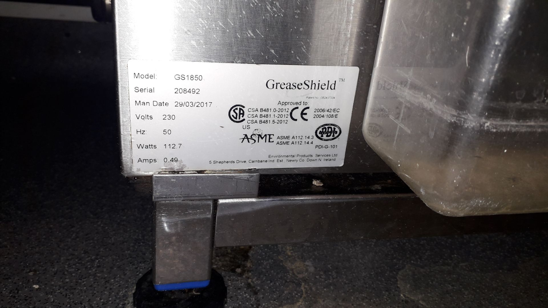 Stainless steel double deep Sink with grease shield GS1850 grease trap, serial number 208492 (2017) - Image 5 of 5
