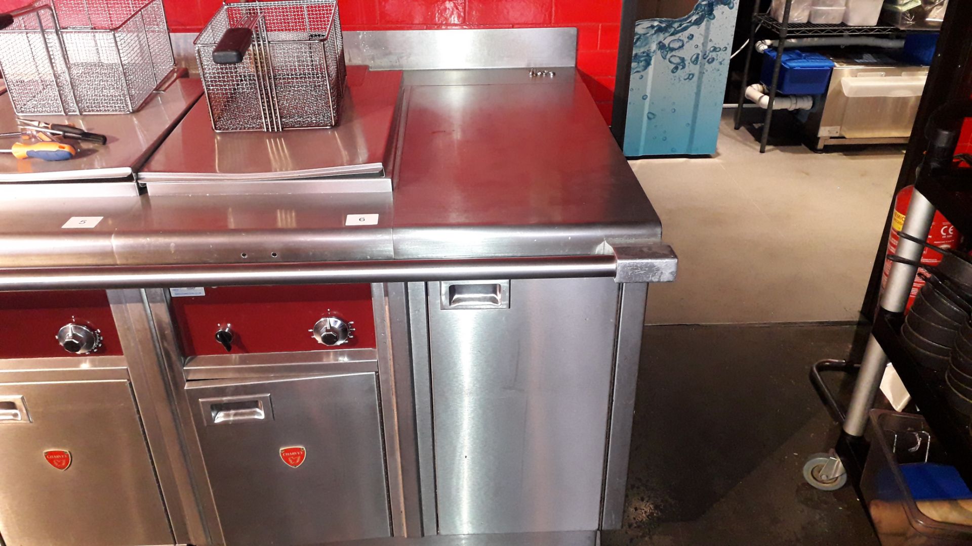 Charvet stainless steel 3 phase electric Deep Fat Fryer with work surface section, 425mm x 806mm.