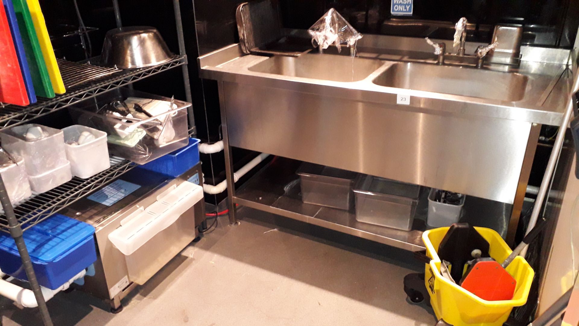 Stainless steel double deep Sink with grease shield GS1850 grease trap, serial number 208492 (2017) - Image 2 of 5