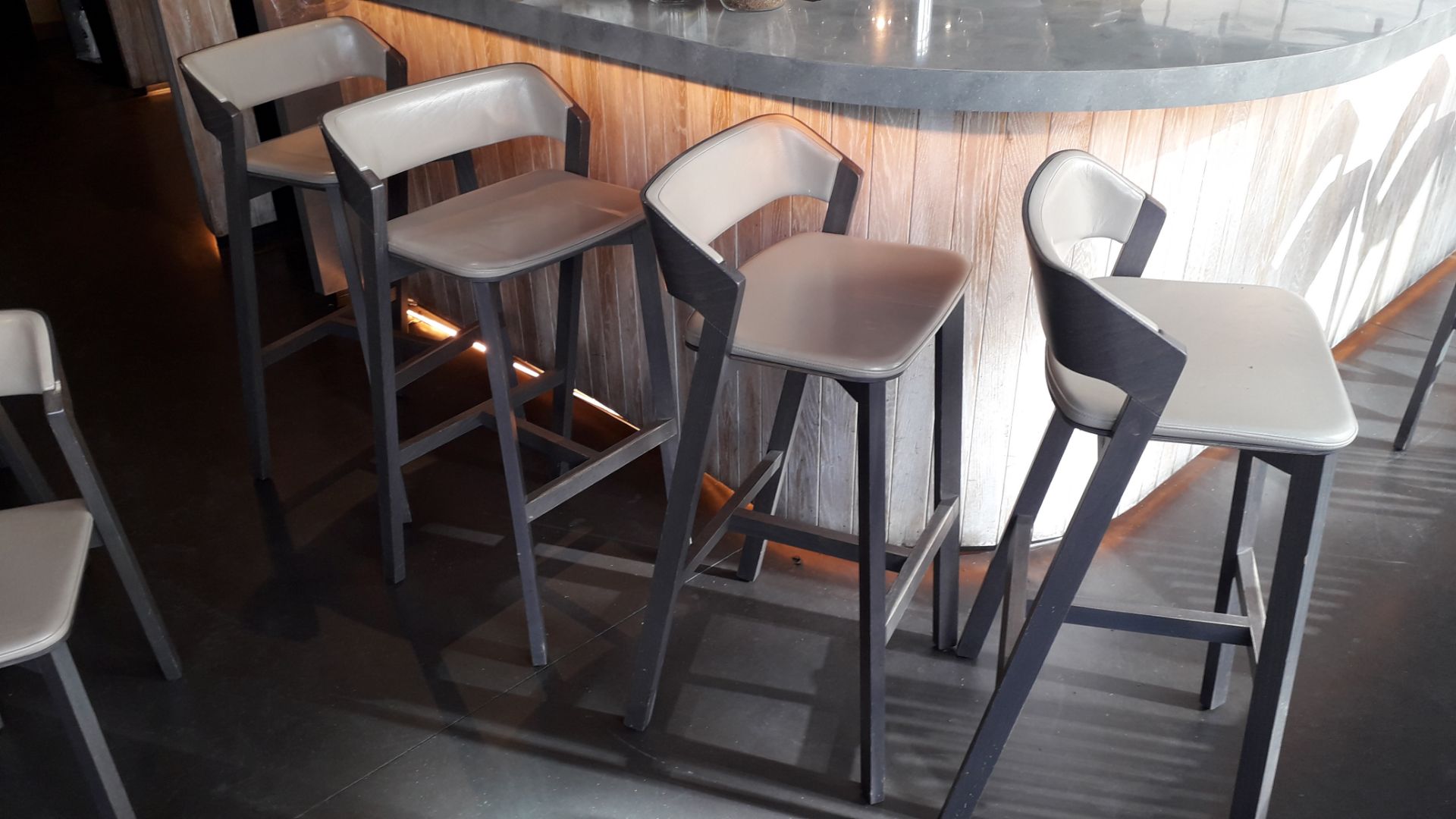4 Ton Merano by Alex Gufler mushroom leather upholstered hardwood bar stools