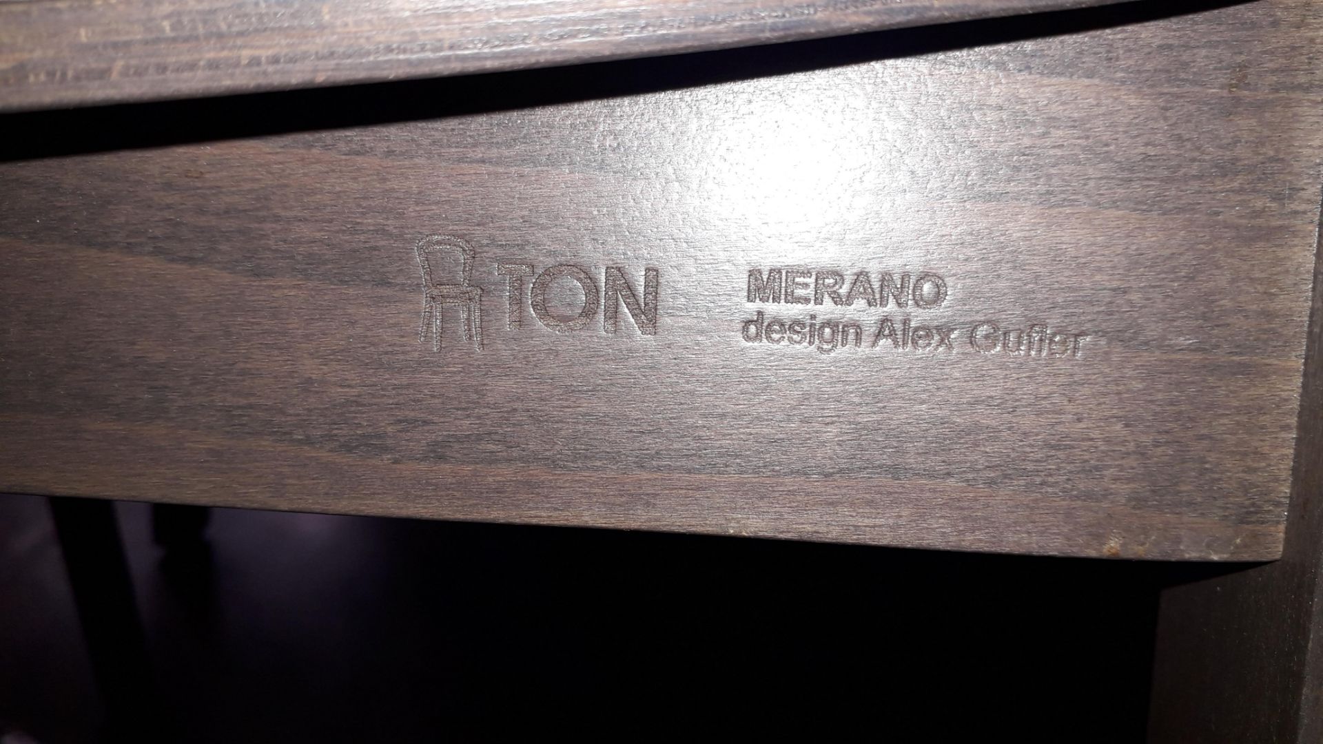 6 Ton Merano by Alex Gufler mushroom leather upholstered hardwood dining chairs - Image 3 of 3