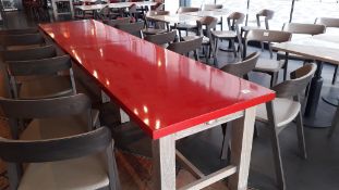 Limed oak effect framed Table with red top, 3500 x 800mm