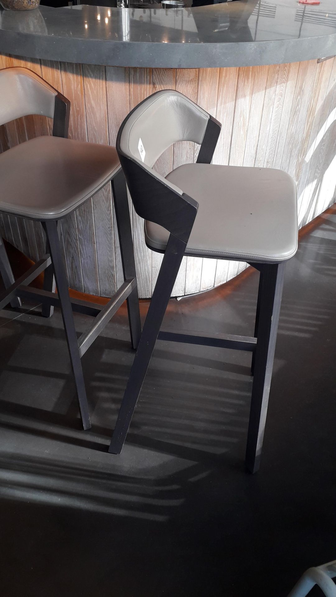 4 Ton Merano by Alex Gufler mushroom leather upholstered hardwood bar stools - Image 2 of 3