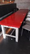 Limed oak effect framed Table with red top, 3500 x 800mm