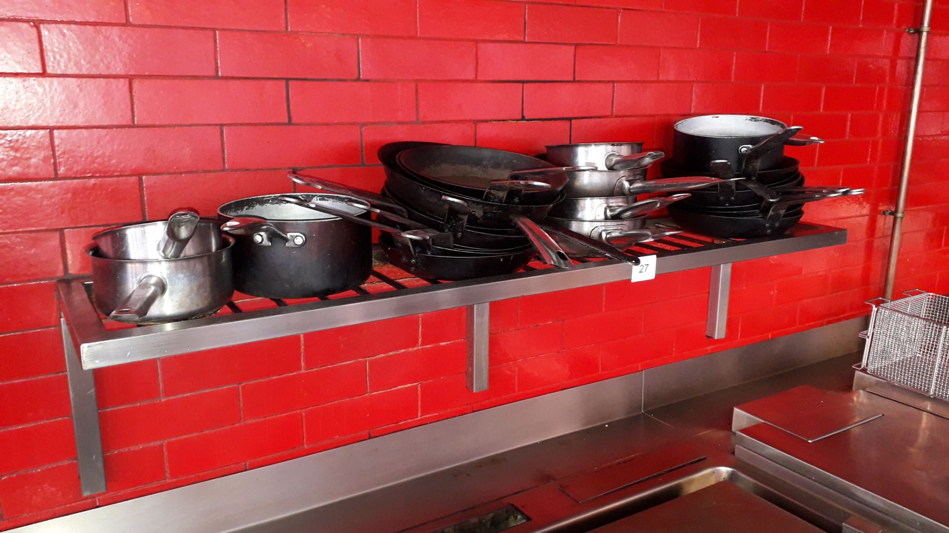 Stainless steel wall mount Draining Shelf and contents of various pots & pans - Image 2 of 2