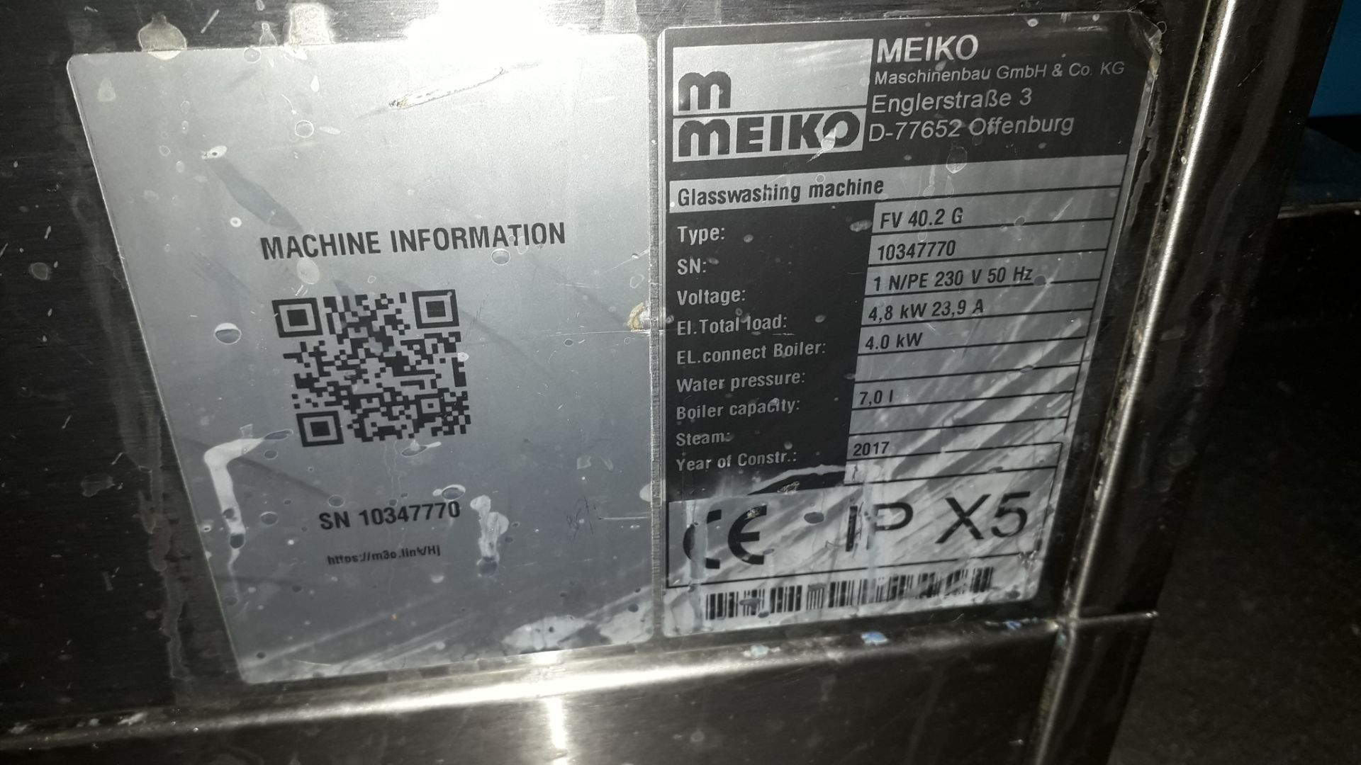 Meiko FV40.2G stainless steel Glasswasher, serial number 10347770 - Image 3 of 3