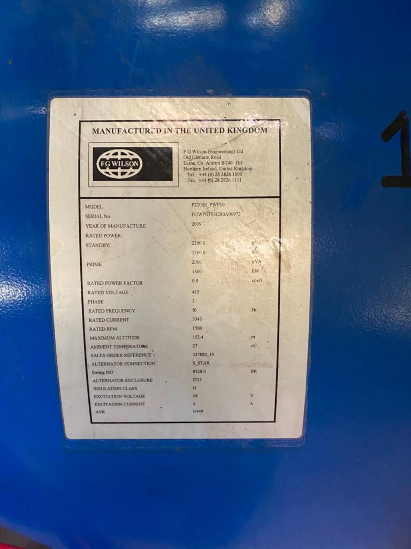 FGWILSON Model P2200e pwp10 2200KVA Diesel Generator - Image 11 of 12