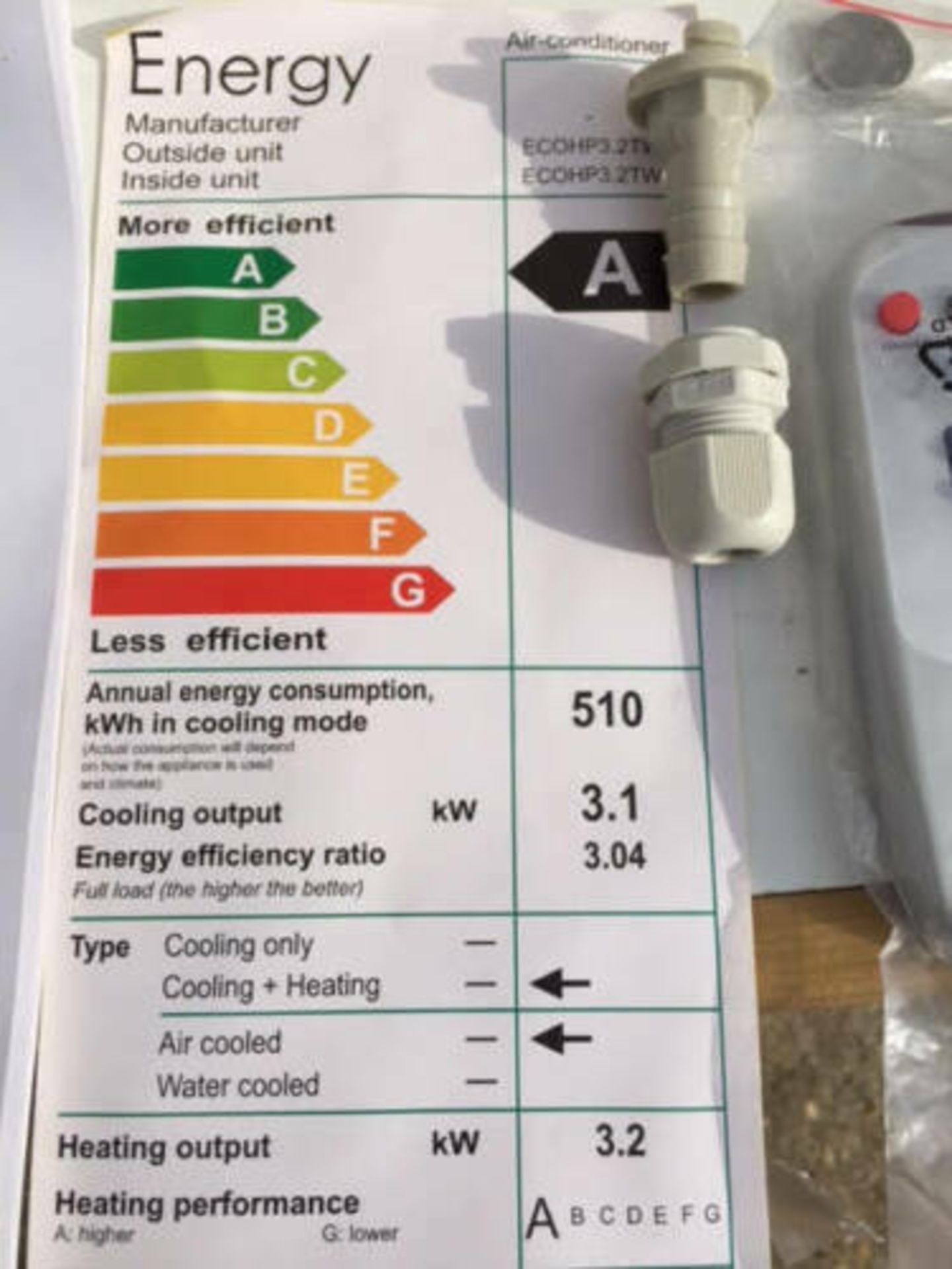 1 x Eco Air Conditioning Heat Pump through wall unit. Brand new, boxed and sealed - Image 4 of 9