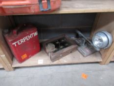 Halogen spotlight, Servent notice alarm and Terpentine tin